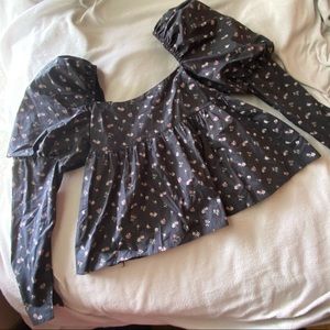 asos design black floral puff sleeve top